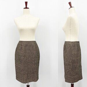 Doncaster Brown 100% Silk Tweed Pencil Straight Skirt Academia